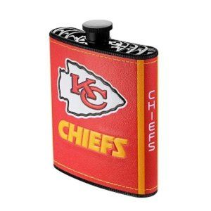 🏈 NEW! KANSAS CITY CHIEFS FLASK WITH FUNNEL INCLUDED-PLASTIC PU LEATHER WRAPPED